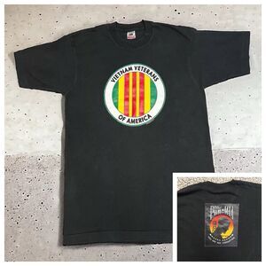 VTG 1992 Vietnam Vets of America POW MIA Men L Shirt Black Talking Tops USA FOTL